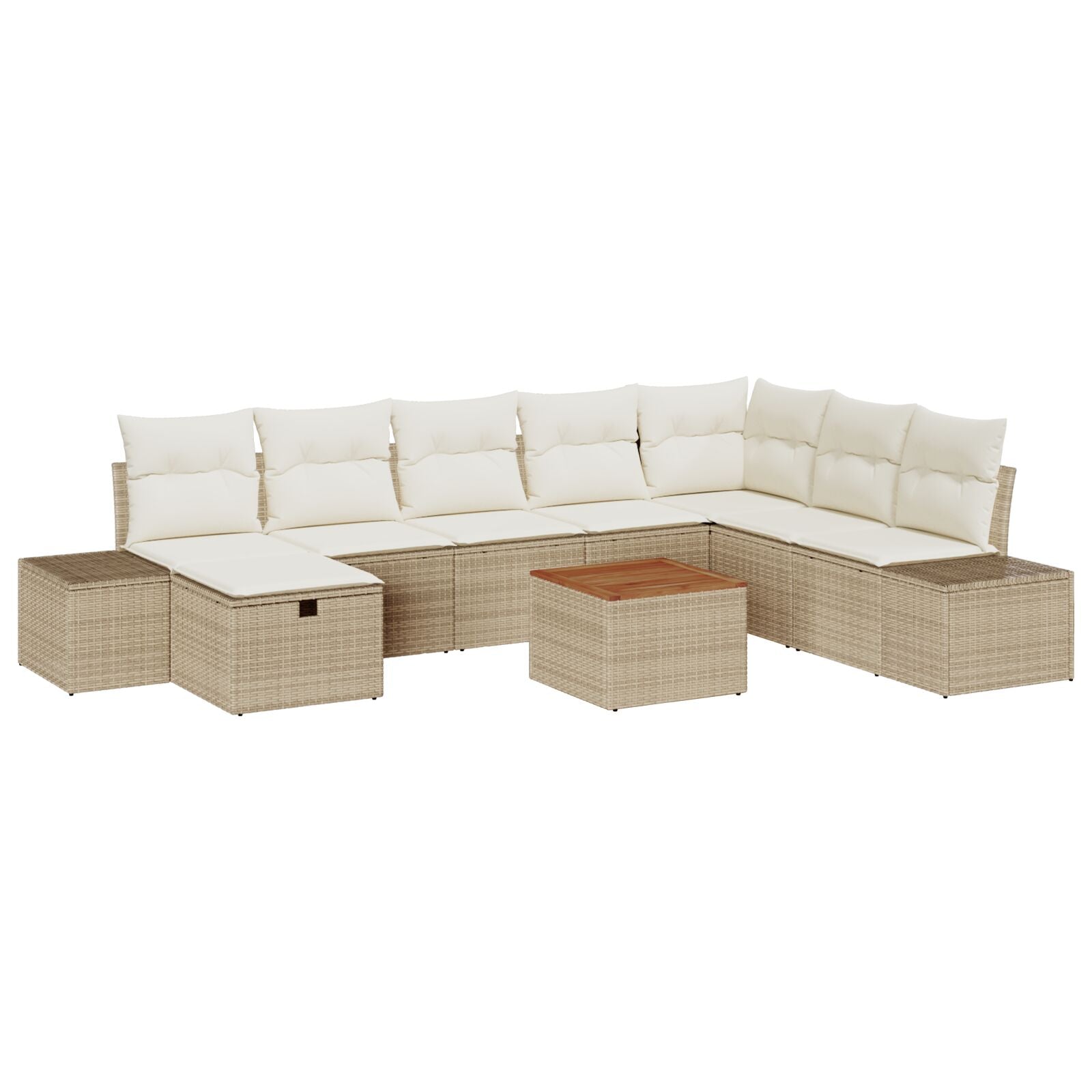 Tuin Sofa Set Set Van 9 Beige Rattan, Polyester Tuin Sofa Set Wit
