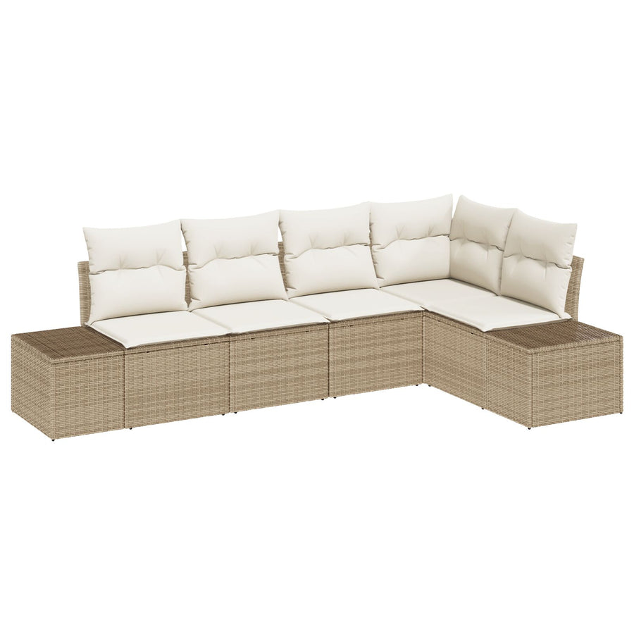 5-Piece Tuin Sofa Set Met Kussens Poly Rattan Beige en wit zonder tafel