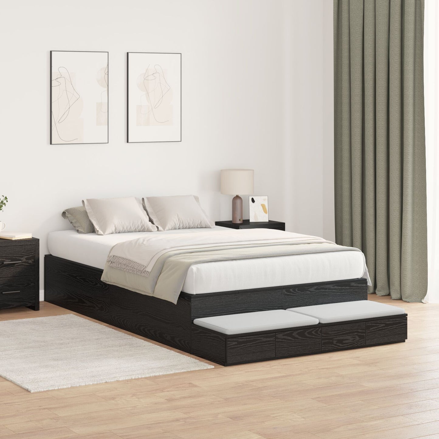 Opbergbedframe Zwart Eiken 120X200 Cm Artisanaal Eiken