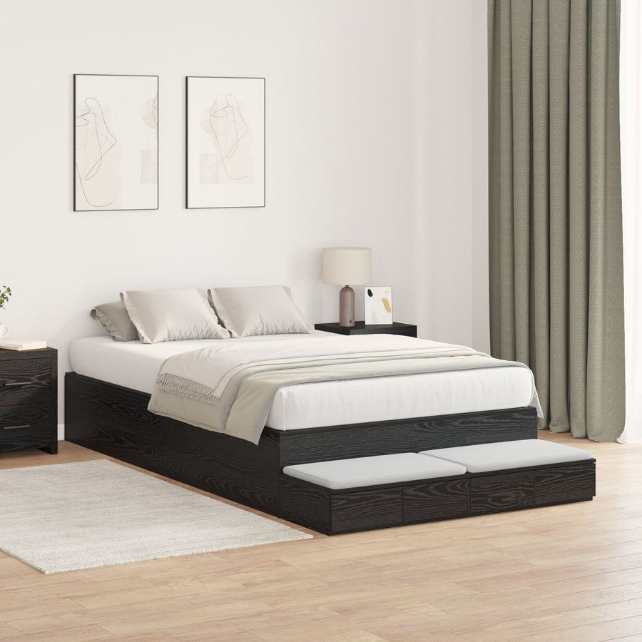 Opbergbedframe Zwart Eiken 120X200 Cm Artisanaal Eiken