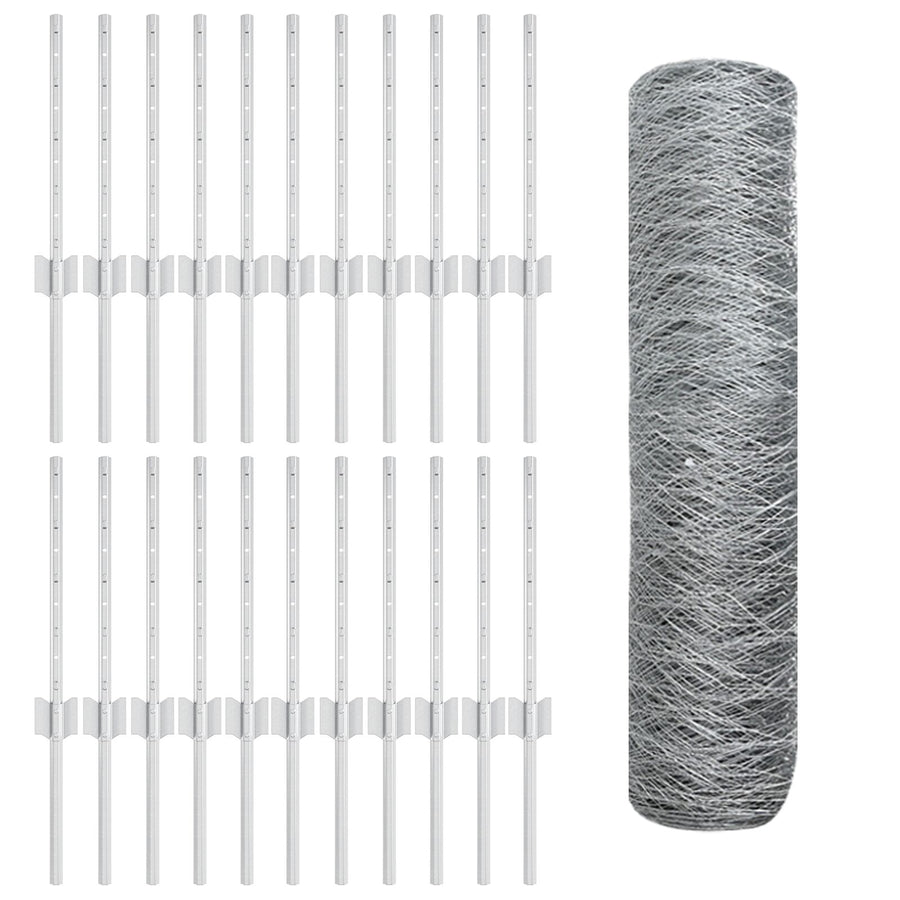 Afscheiding Posten 11 Stuks U-Kanaal 40 Cm Gegalvaniseerd Staal,  Hexagonale Afscheiding 0.4X50 M Gegalvaniseerd Staal