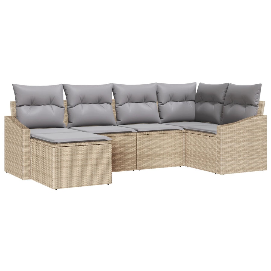 6-Delige Tuin Eetset Met Kussens Beige Poly Rattan