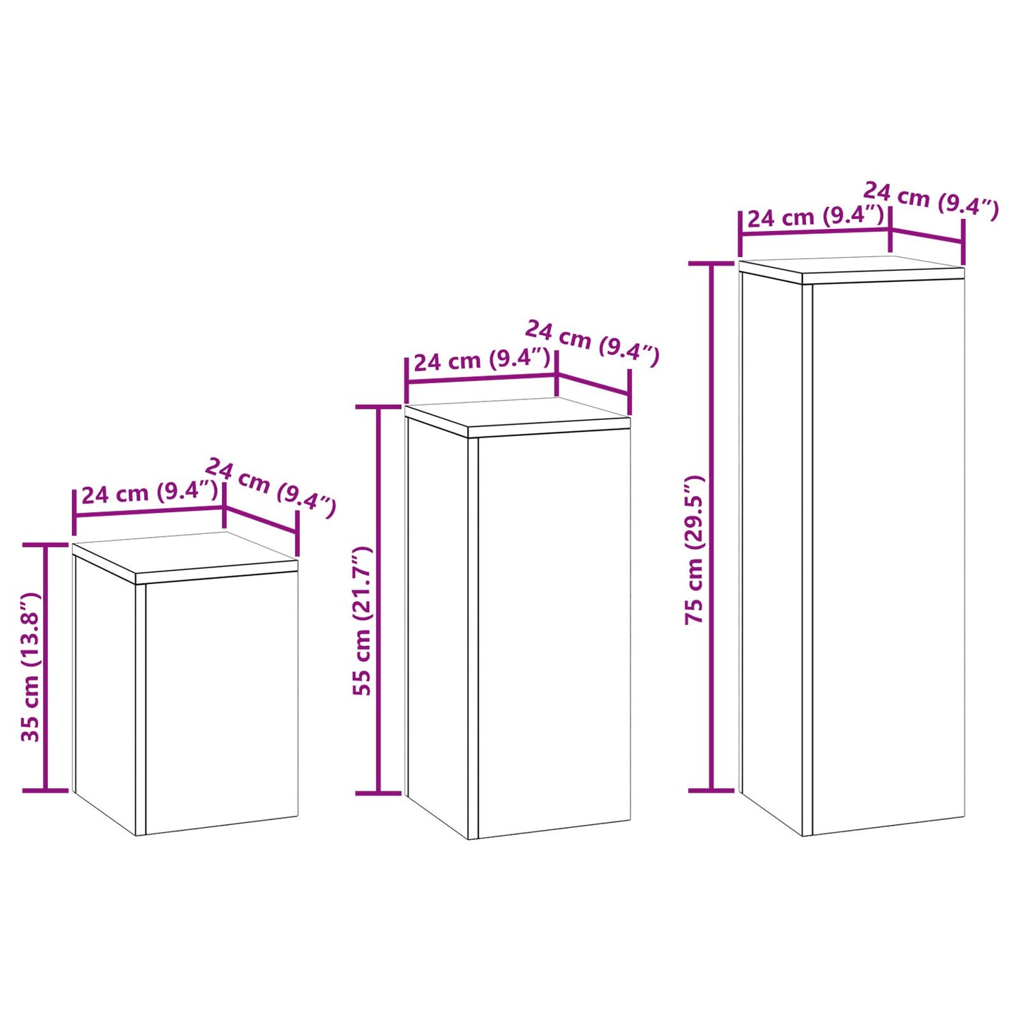 Buiten Plantenstands Set Van 3 Staal Zwart 3x (35/55/75 cm)