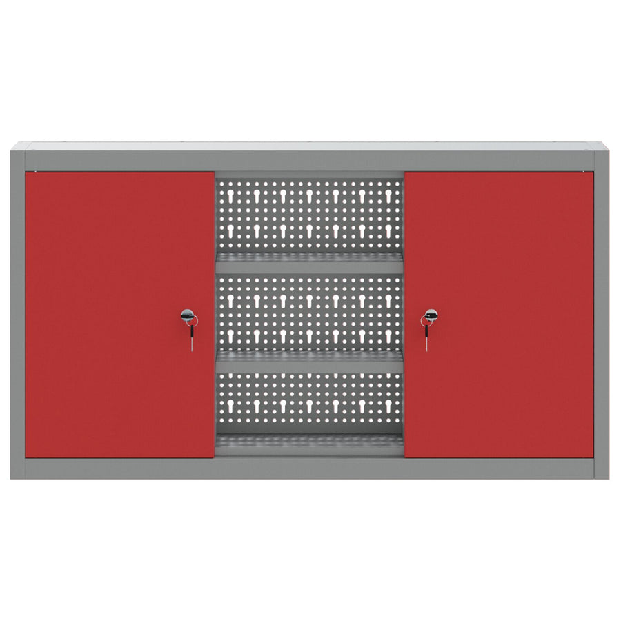 Gereedschapskast Wandbevestiging Met Pegboard 100X20X55 Cm Staal 100 cm Rood en Grijs Wandkast met pegboard