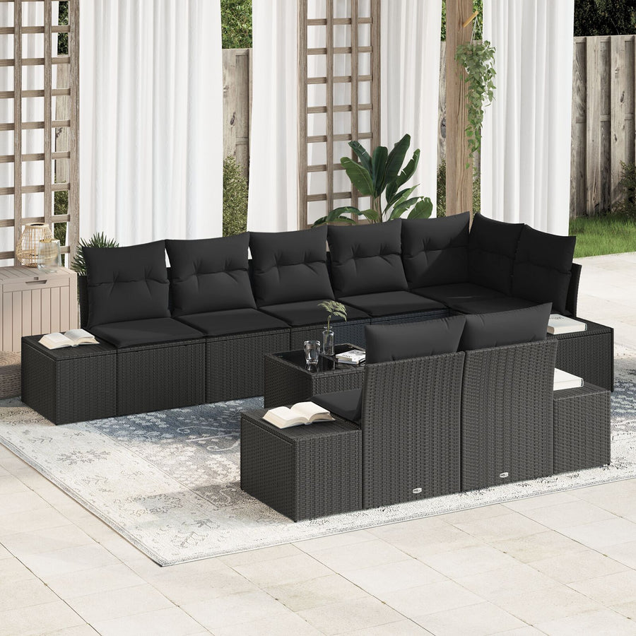 9-Delige Tuin Sofa Set Met Kussens Beige Poly Rattan Zwart met tafel