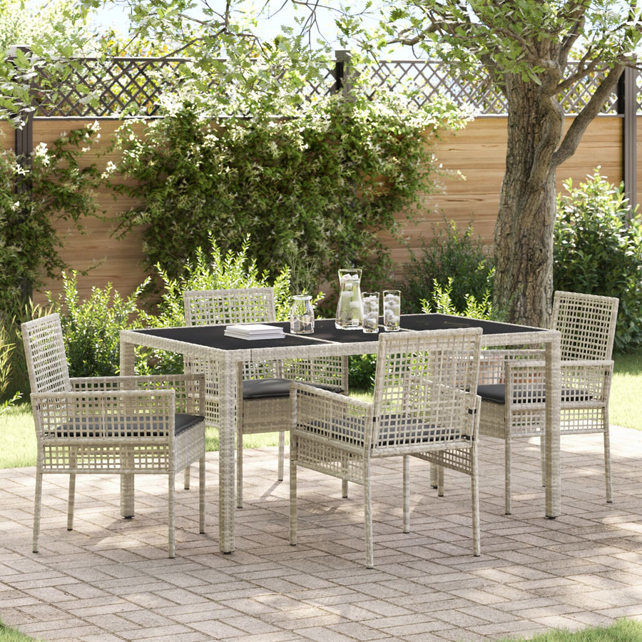 5-Delige Tuin Eetset Met Kussens Lichtgrijs Poly Rattan