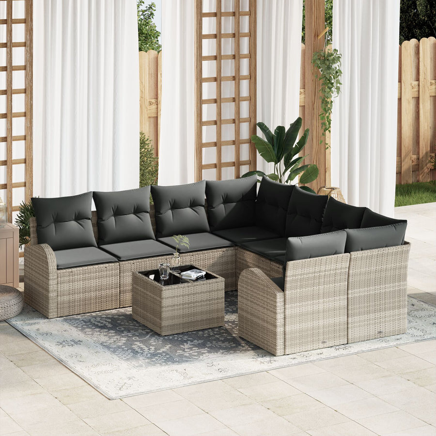 9-Delige Tuin Sofa Set Met Kussens Lichtgrijs Poly Rattan