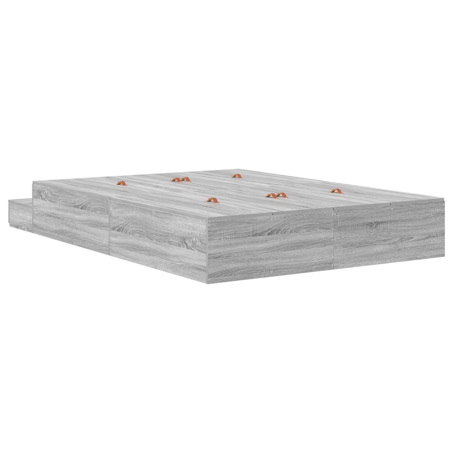 Opslagbedframe Grijs Bewerkt Hout 135,5 X 190 X 31,5 Cm Artisanaal Eiken