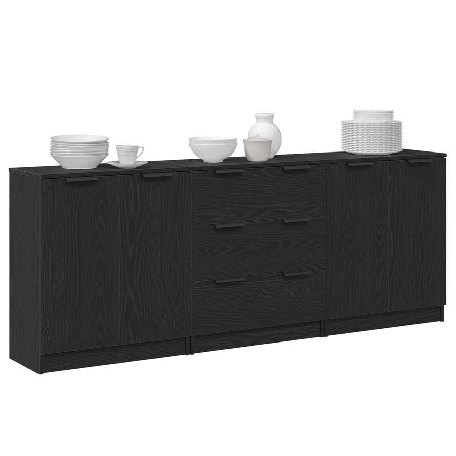 3-Delige Sideboards Engineered Wood Zwart eiken