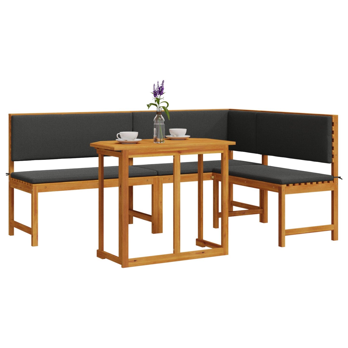 3-Delige Tuin Bistro Set Met Kussens Van Massief Acaciahout Anthraciet Tafel + 2x bank