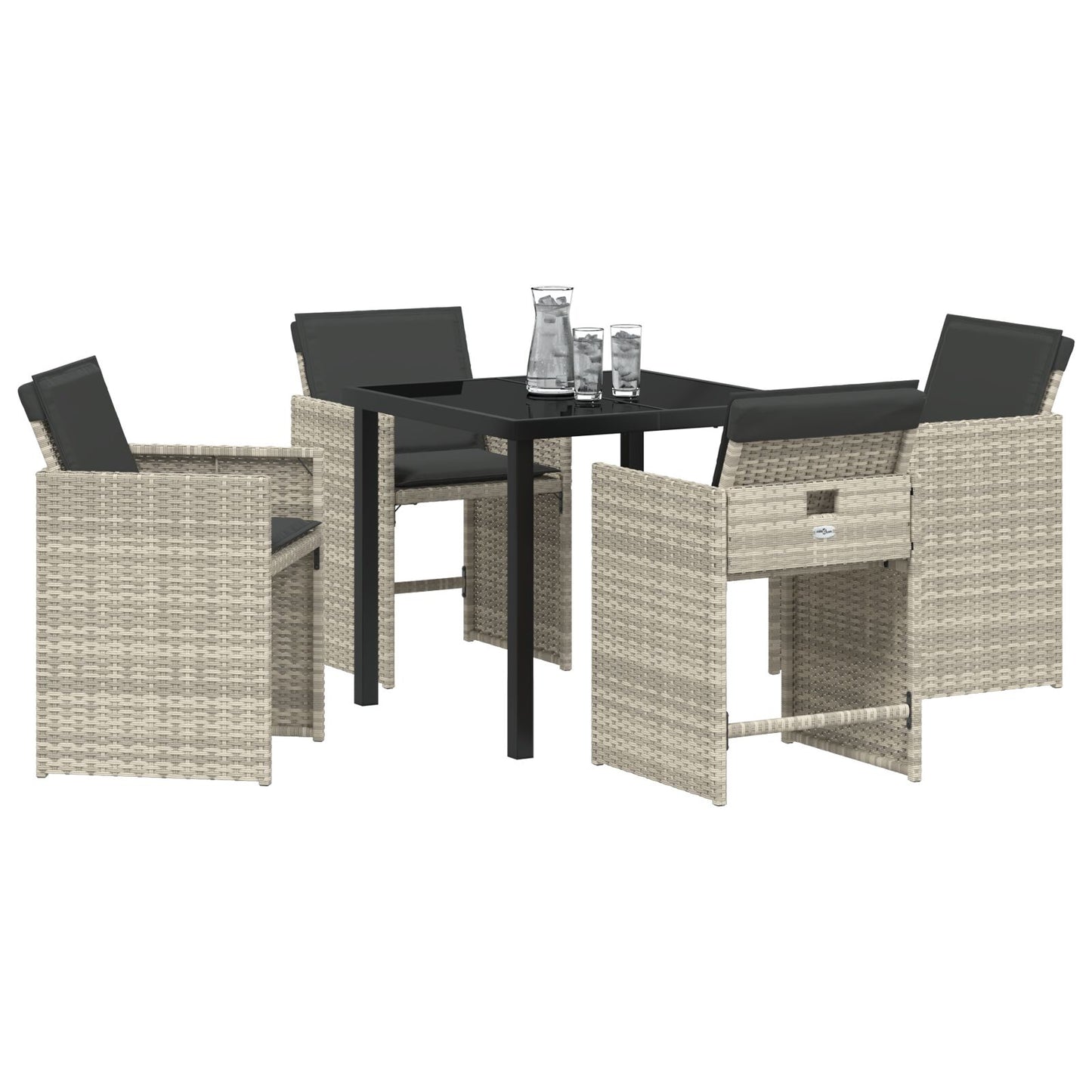 5-Delige Tuindiningset Met Kussens Lichtgrijs Poly Rattan