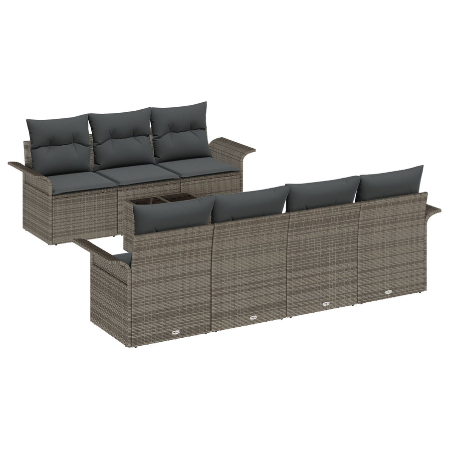 8-Delige Tuin Sofa Set Met Kussens Grijs Poly Rattan