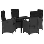 Garden dining set with cushion 5 pcs Black poly rattan