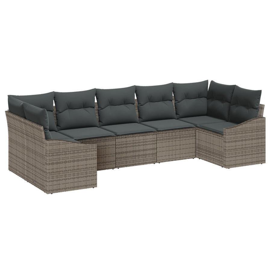 7-Delige Tuin Eetset Met Kussens Grijs Poly Rattan
