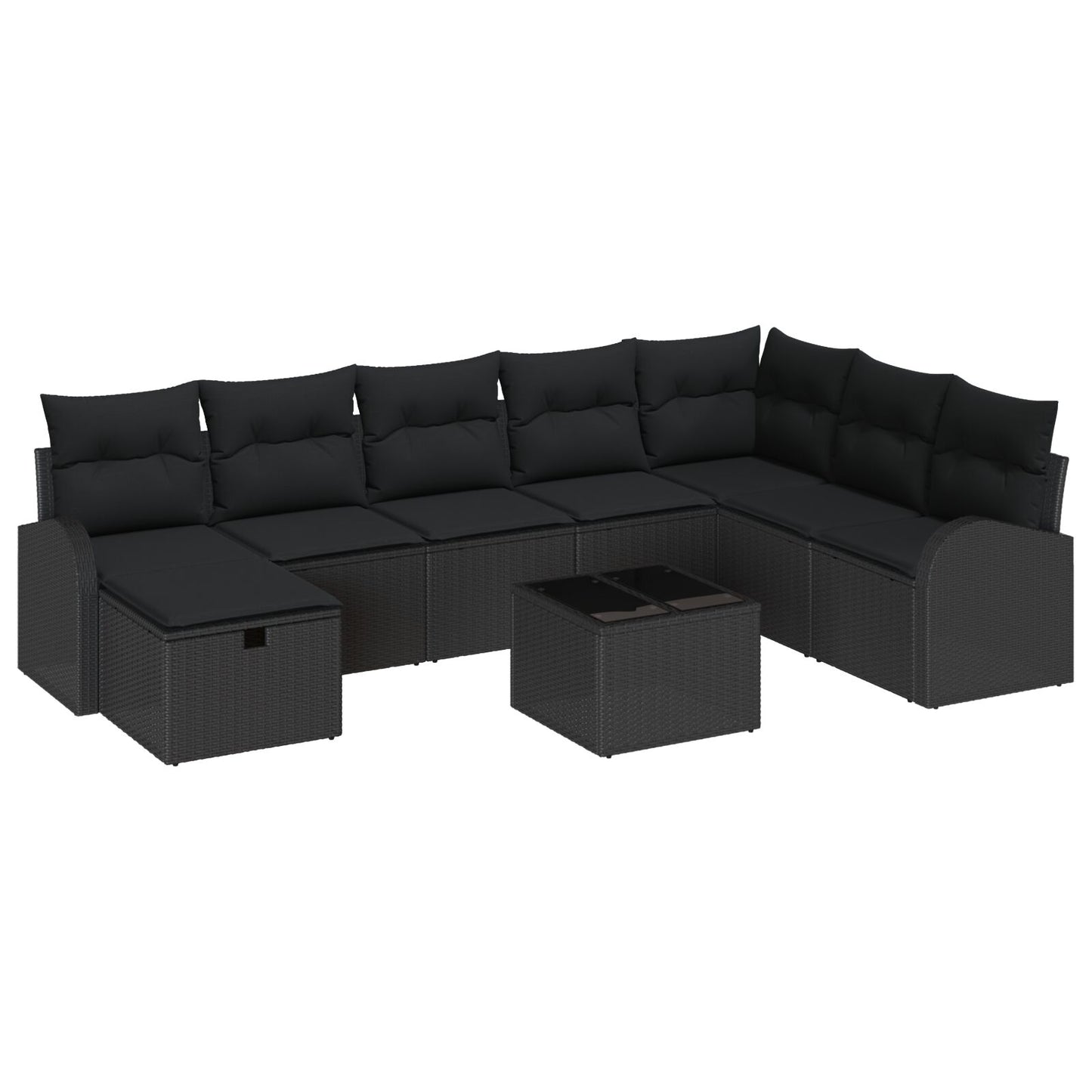 9-Delige Tuin Sofa Set Met Kussens Zwart Poly Rattan