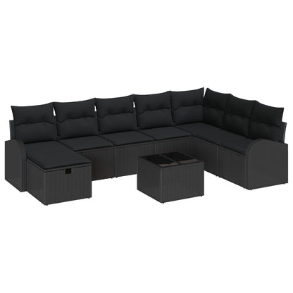 9-Delige Tuin Sofa Set Met Kussens Zwart Poly Rattan