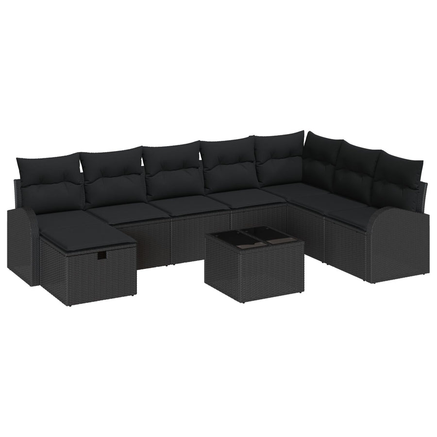 9-Delige Tuin Sofa Set Met Kussens Zwart Poly Rattan