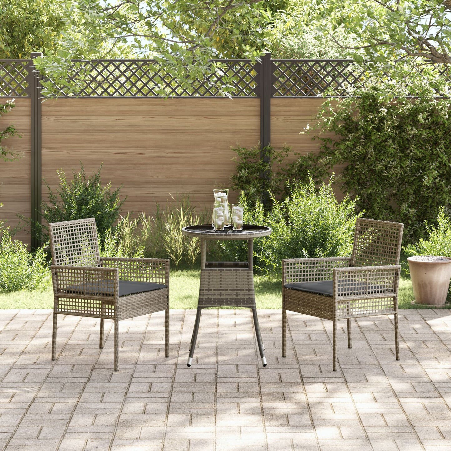 3 Delige Tuin Eetset Grijs Poly Rattan