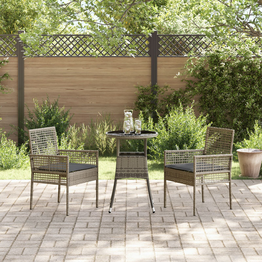 3 Delige Tuin Eetset Grijs Poly Rattan