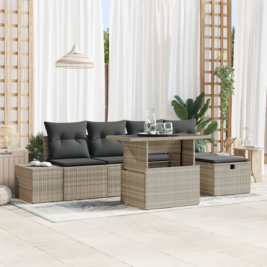 6-Delige Tuin Sofa Set Met Kussens Licht Grijs Poly Rattan Wit