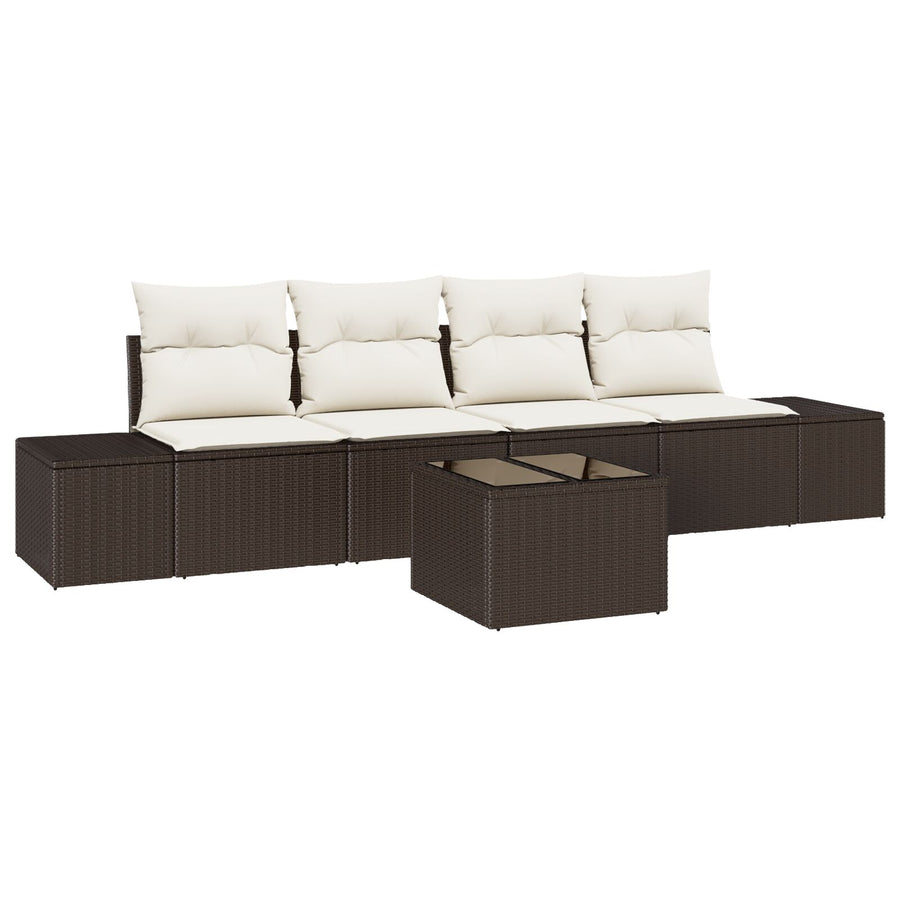 5-Delige Tuinbank Set Met Kussens Bruin Poly Rattan