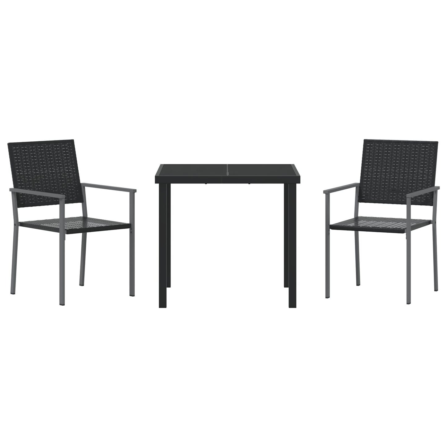 3-Delige Tuinset Zwart Poly Rattan