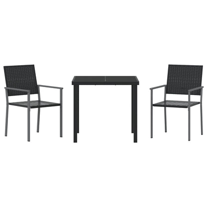 3-Delige Tuinset Zwart Poly Rattan