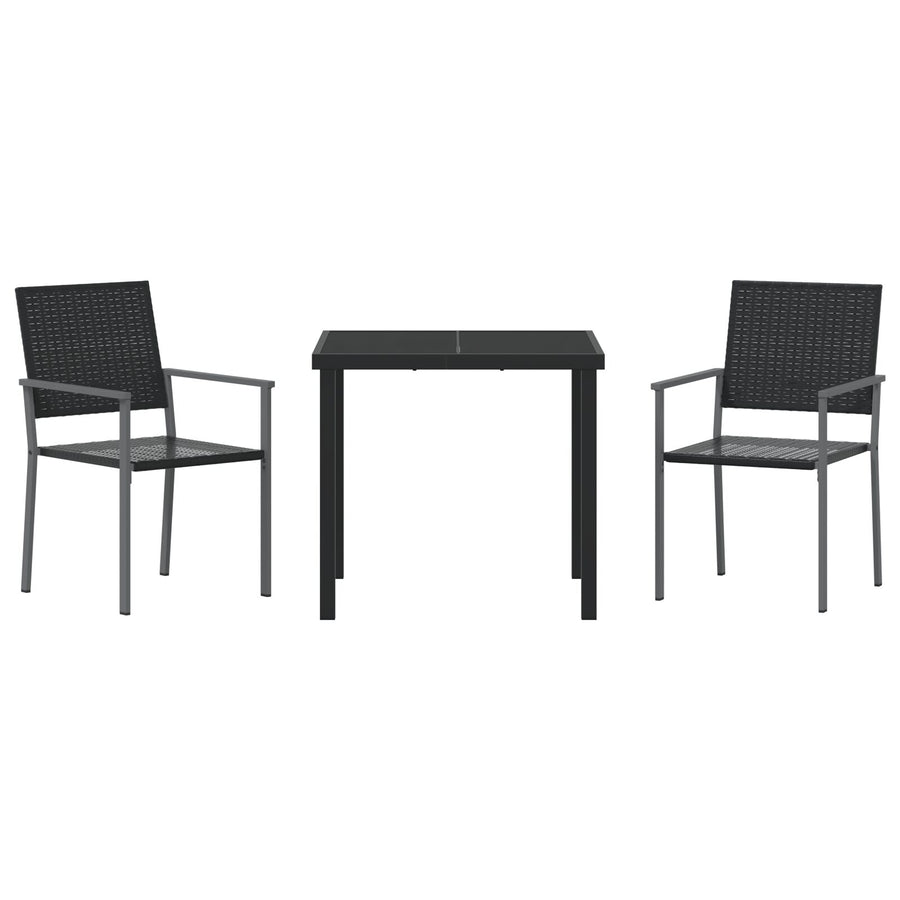 3-Delige Tuinset Zwart Poly Rattan