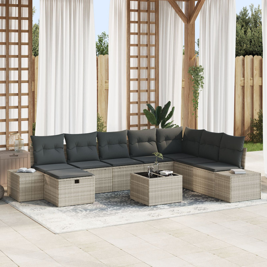 9-Delige Tuinbank Set Met Kussens Lichtgrijs Poly Rattan