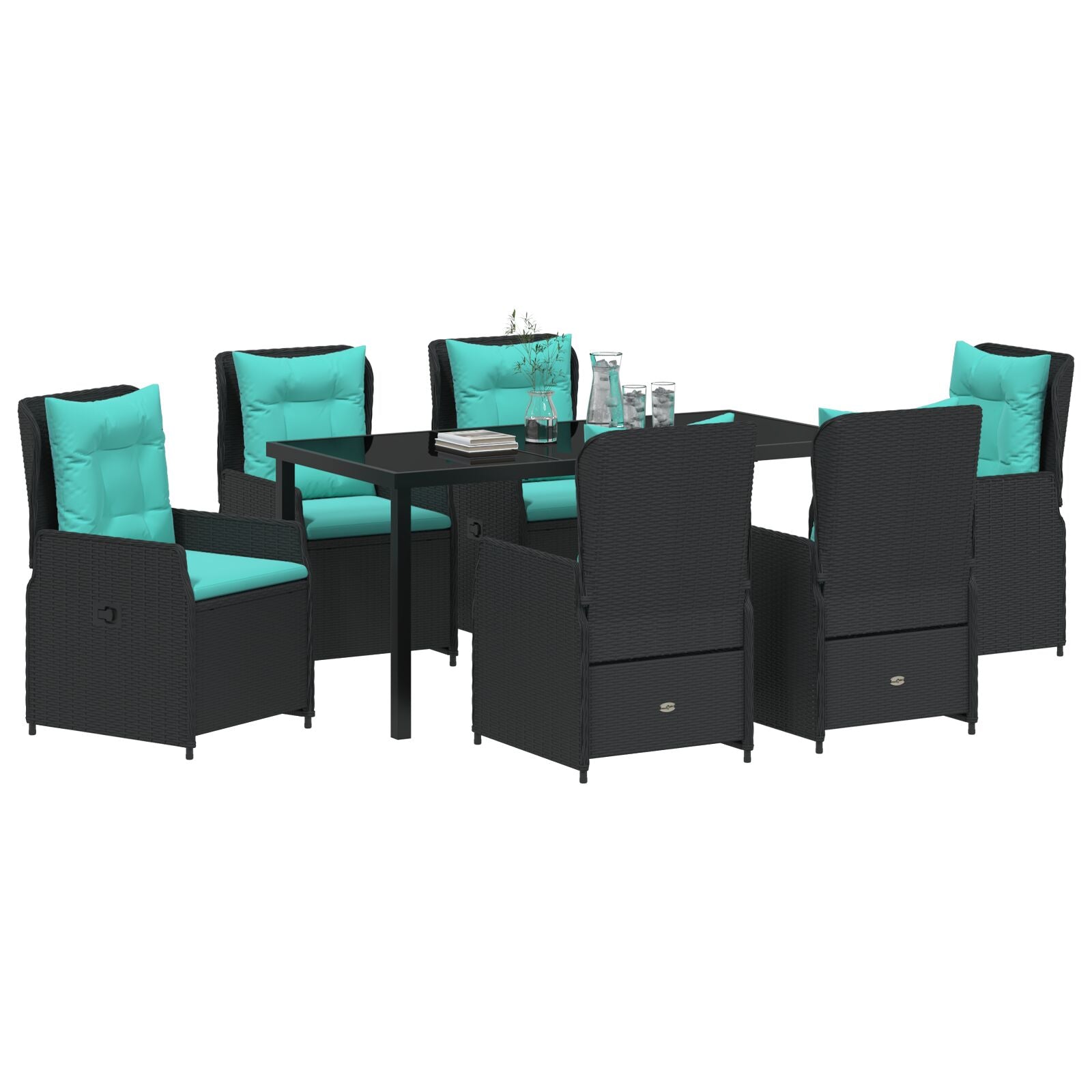7-Delige Tuin Eettafel Set Zwart Poly Rattan