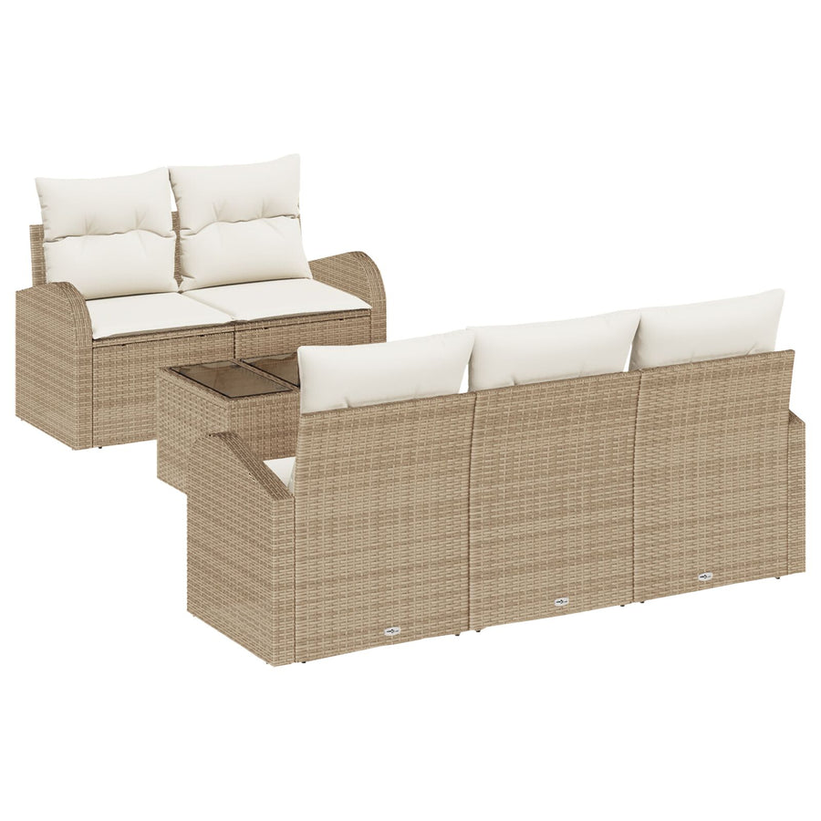 6 Delige Tuinsalonset Met Kussens Beige Poly Rattan