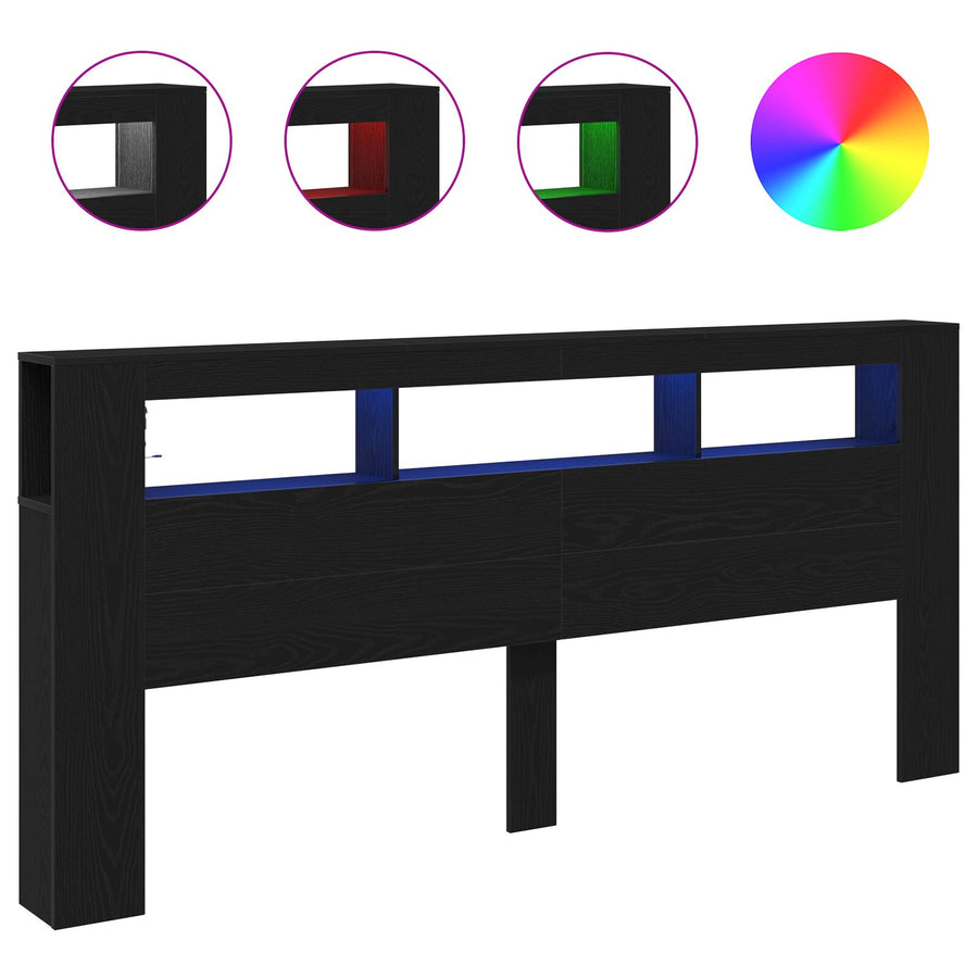 Opberghoofdeksel Met Led-Verlichting Zwart Eiken 220X18,5X103,5 Cm