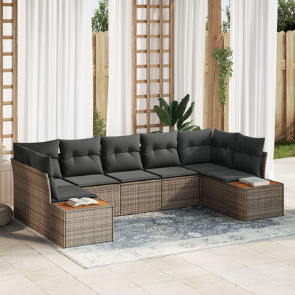 7 Delen Tuin Sofa Set Met Kussens Grijs Poly Rattan Acacia