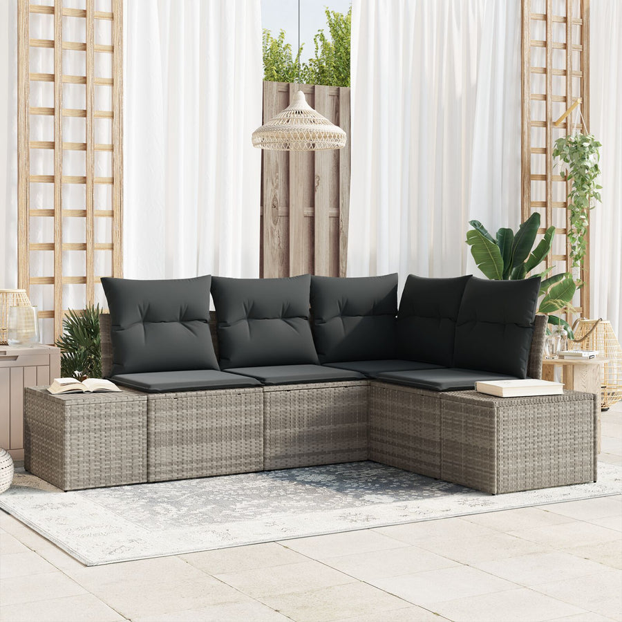4 Delige Tuin Sofa Set Met Kussens Poly Rattan Licht grijs zonder tafel