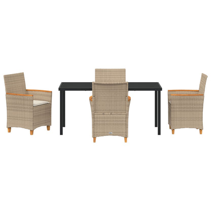 5-Delige Tuin Eetset Met Kussens Beige Poly Rattan