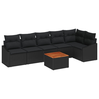 7-Delige Tuin Sofa Set Met Kussens Zwart Poly Rattan Acacia
