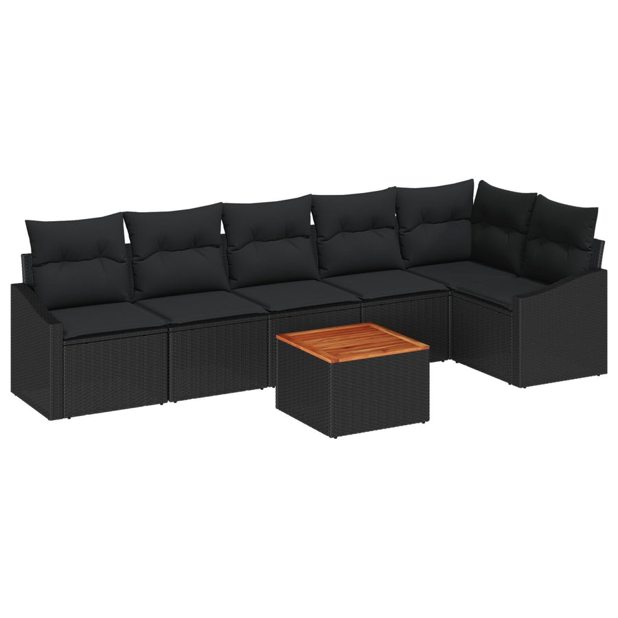 7-Delige Tuin Sofa Set Met Kussens Zwart Poly Rattan Acacia