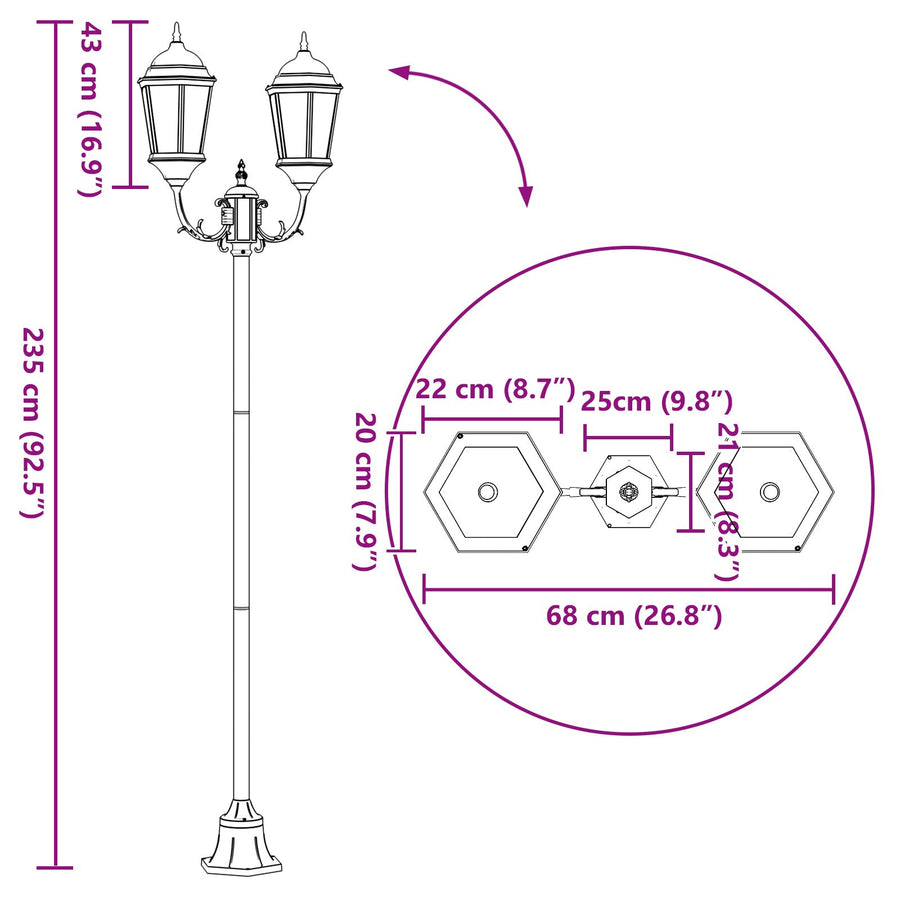 Tuinlampenpost 2-Lamp E27 Groen 220 Cm Aluminium Donkergroen