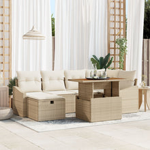7-Delige Tuinsofa-Set Met Kussens Beige Poly Rattan Wit