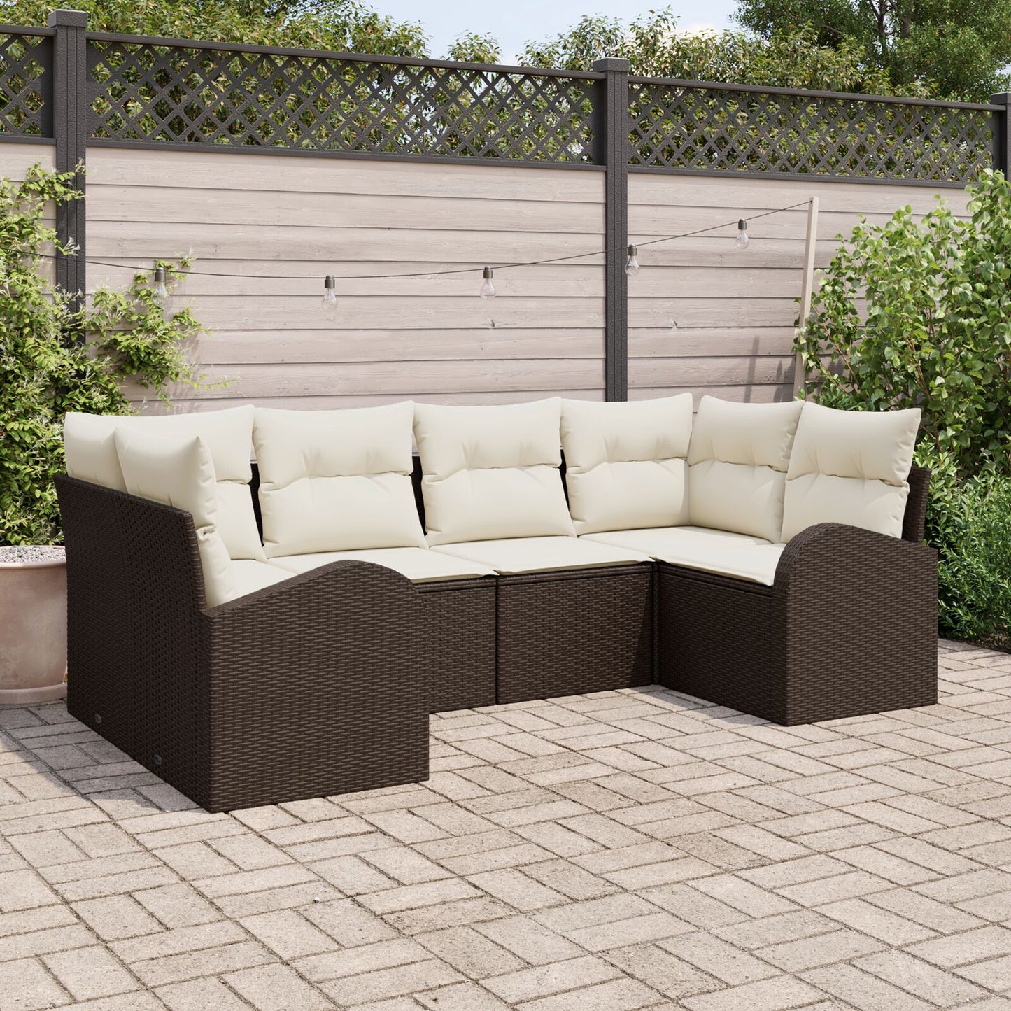 6-Delige Tuin Sofa Set Met Kussens Bruin Poly Rattan