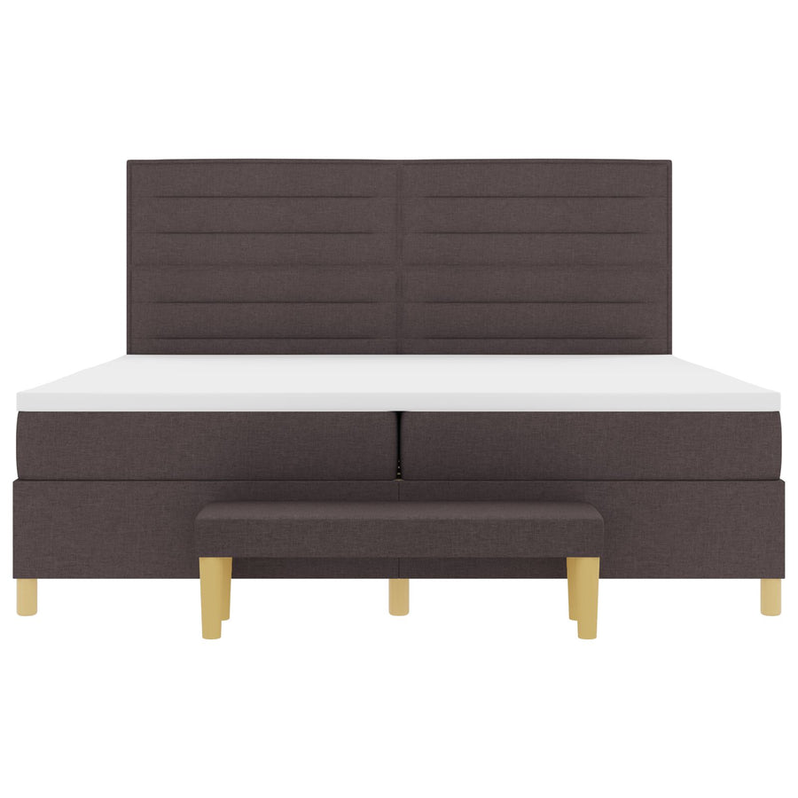 Boxspring Bed Met Matras & Bank Stof Donkerbruin 200 x 200 cm Lijnen ontwerp