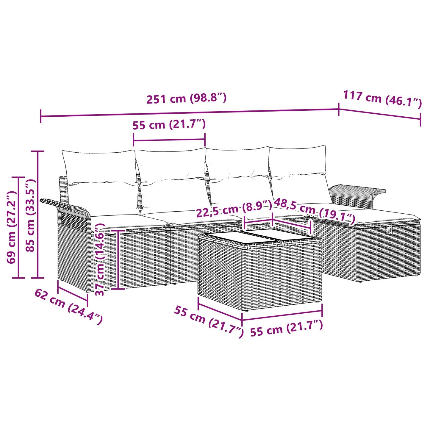 6-Delige Tuinsalonset Met Kussens Grijs Poly Rattan
