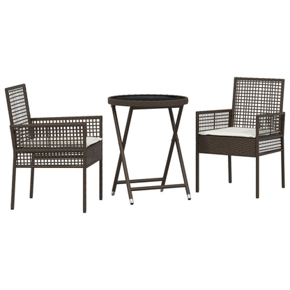 3-Delig Tuin Bistro Set Met Kussens Bruin Poly Rattan
