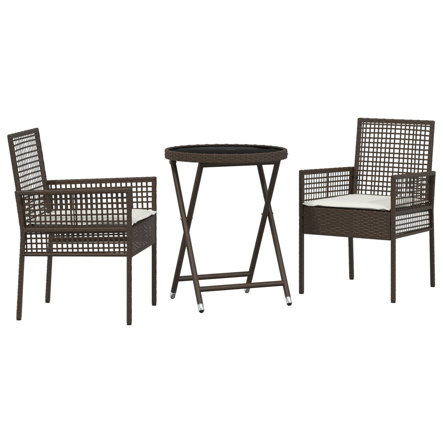 3-Delig Tuin Bistro Set Met Kussens Bruin Poly Rattan