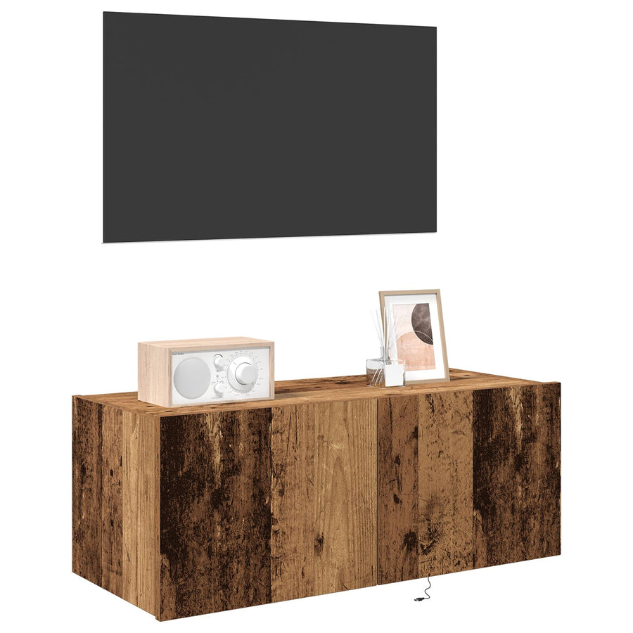 Tv Wandkast Met Led Verlichting Oud Hout 80X35X31 Cm