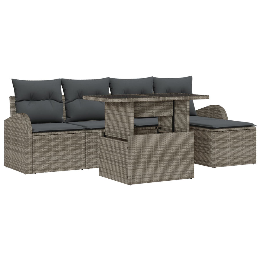 6-Delige Tuin Sofa Set Met Kussens Grijs Poly Rattan