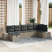 Loungeset poly rattan 7-delig grijs