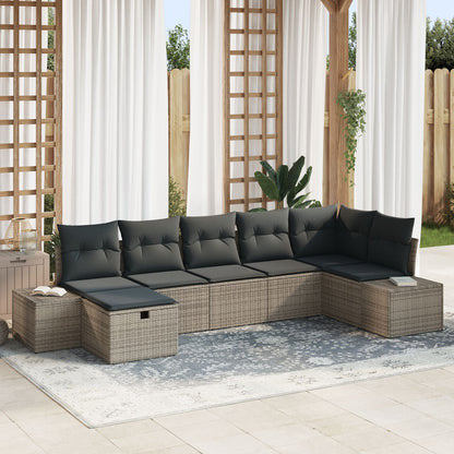 7-Delige Tuinsalon Set Met Kussens Grijs Poly Rattan Wit