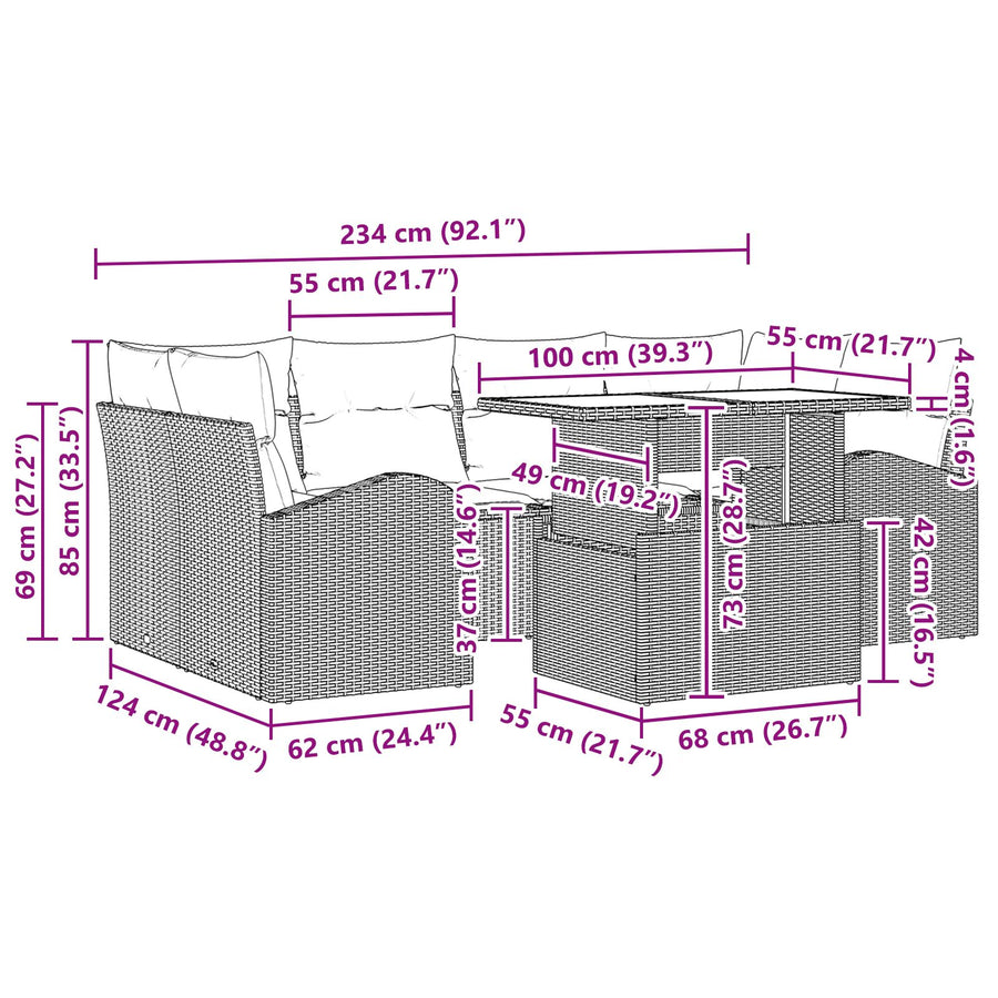 7-Delige Tuin Sofa Set Met Kussens Grijs Poly Riet