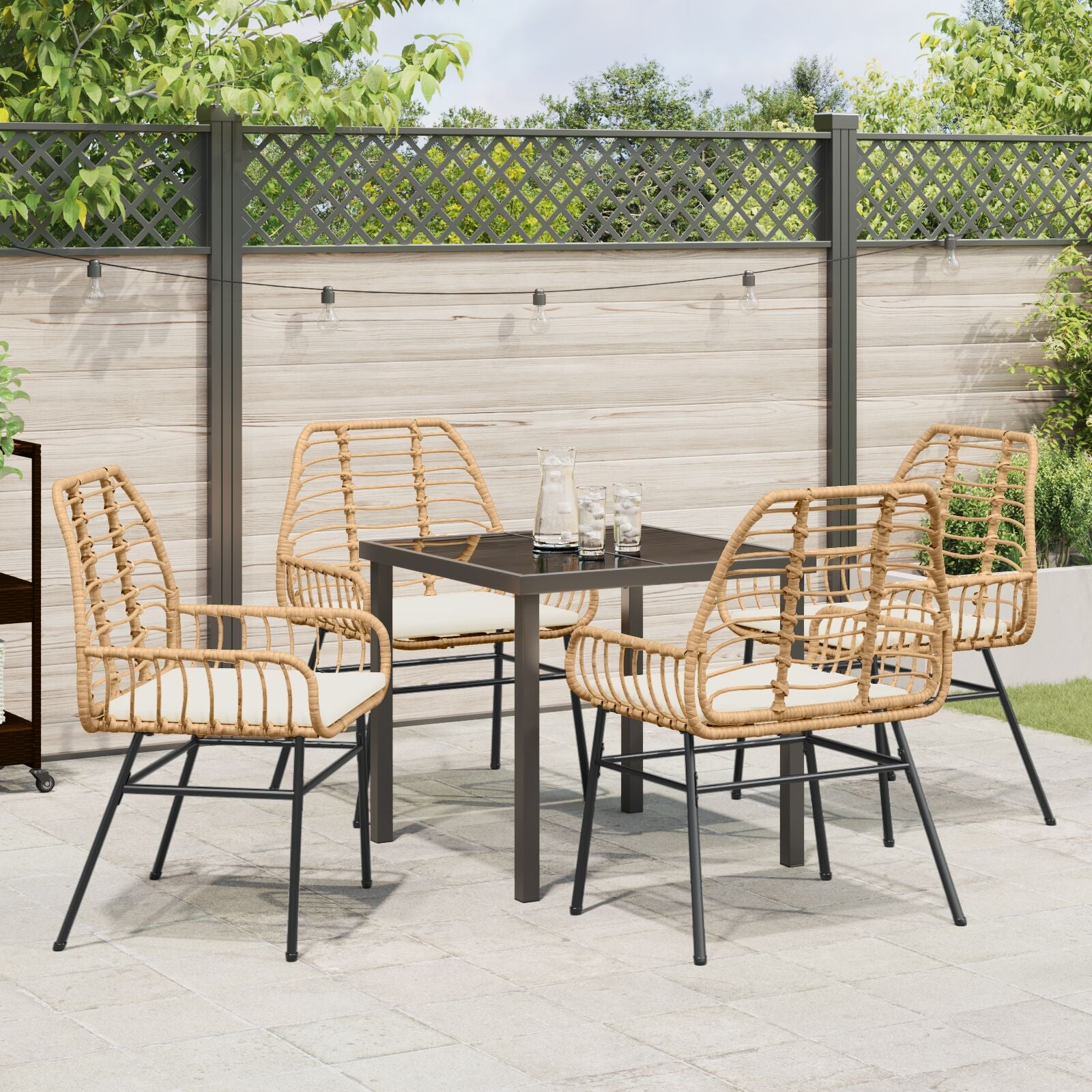 5-Delige Tuin Eetset Met Kussens Bruin Poly Rattan